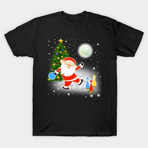 Santa Claus Bowling Christmas Funny Gift T-Shirt by Sinclairmccallsavd